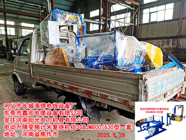 发往河南阳光电力机具有限公司电动升降变频计米复绕机组DSBJM800/630型一套